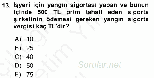 Özel Vergi Hukuku 2 2016 - 2017 3 Ders Sınavı 13.Soru