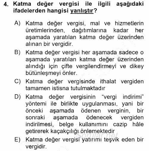 Özel Vergi Hukuku 2 2016 - 2017 3 Ders Sınavı 4.Soru