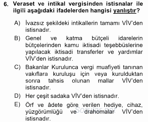 Özel Vergi Hukuku 2 2016 - 2017 3 Ders Sınavı 6.Soru