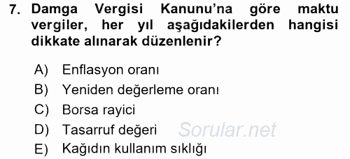 Özel Vergi Hukuku 2 2016 - 2017 3 Ders Sınavı 7.Soru
