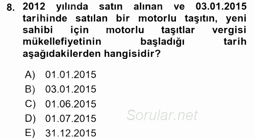 Özel Vergi Hukuku 2 2016 - 2017 3 Ders Sınavı 8.Soru