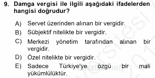 Özel Vergi Hukuku 2 2016 - 2017 3 Ders Sınavı 9.Soru
