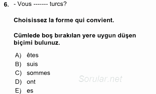 Fransızca 1 2017 - 2018 Ara Sınavı 6.Soru