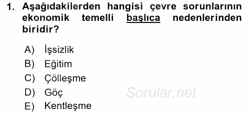 Doğal Kaynaklar ve Çevre Ekonomisi 2016 - 2017 Dönem Sonu Sınavı 1.Soru