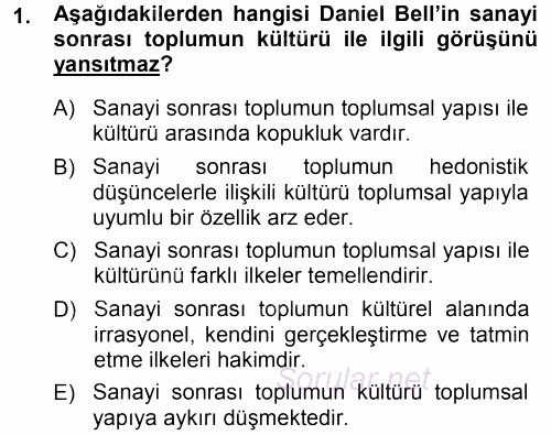 Çağdaş Sosyoloji Kuramları 2014 - 2015 Tek Ders Sınavı 1.Soru