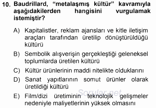 Çağdaş Sosyoloji Kuramları 2014 - 2015 Tek Ders Sınavı 10.Soru