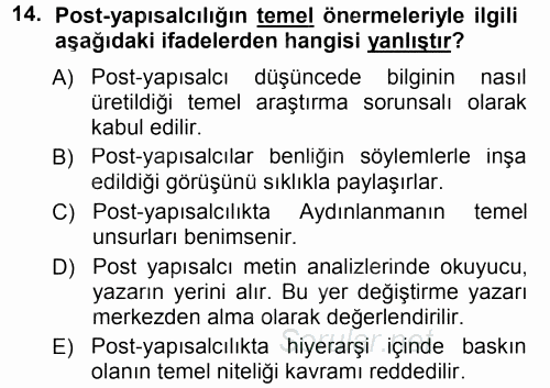 Çağdaş Sosyoloji Kuramları 2014 - 2015 Tek Ders Sınavı 14.Soru