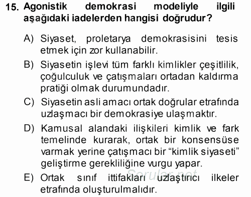 Çağdaş Sosyoloji Kuramları 2014 - 2015 Tek Ders Sınavı 15.Soru