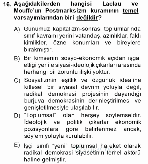 Çağdaş Sosyoloji Kuramları 2014 - 2015 Tek Ders Sınavı 16.Soru
