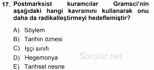 Çağdaş Sosyoloji Kuramları 2014 - 2015 Tek Ders Sınavı 17.Soru