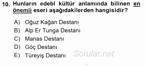 Uygarlık Tarihi 1 2015 - 2016 Dönem Sonu Sınavı 10.Soru