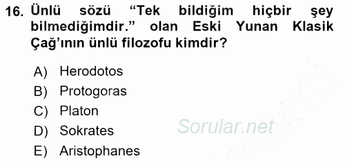 Uygarlık Tarihi 1 2015 - 2016 Dönem Sonu Sınavı 16.Soru