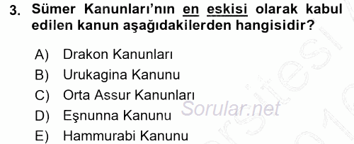 Uygarlık Tarihi 1 2015 - 2016 Dönem Sonu Sınavı 3.Soru