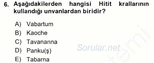 Uygarlık Tarihi 1 2015 - 2016 Dönem Sonu Sınavı 6.Soru