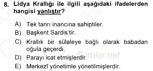 Uygarlık Tarihi 1 2015 - 2016 Dönem Sonu Sınavı 8.Soru