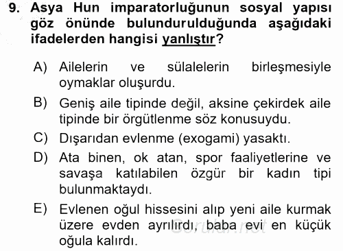 Uygarlık Tarihi 1 2015 - 2016 Dönem Sonu Sınavı 9.Soru