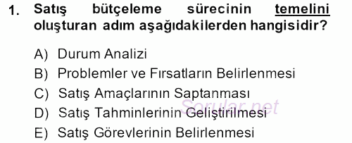 Satış Yönetimi ve Telefonda Satış 2014 - 2015 Ara Sınavı 1.Soru