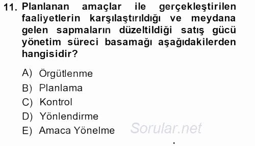 Satış Yönetimi ve Telefonda Satış 2014 - 2015 Ara Sınavı 11.Soru
