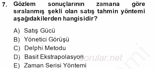 Satış Yönetimi ve Telefonda Satış 2014 - 2015 Ara Sınavı 7.Soru