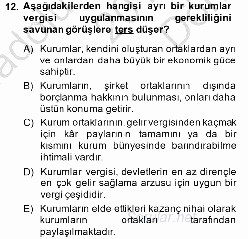 Vergi Teorisi 2014 - 2015 Dönem Sonu Sınavı 12.Soru