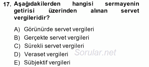 Vergi Teorisi 2014 - 2015 Dönem Sonu Sınavı 17.Soru