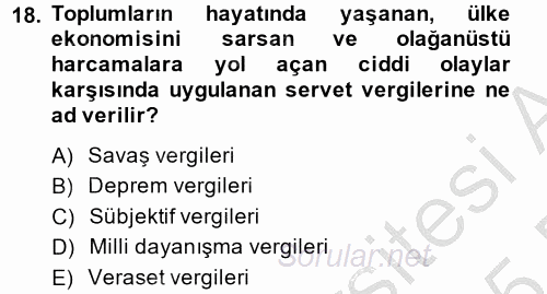 Vergi Teorisi 2014 - 2015 Dönem Sonu Sınavı 18.Soru