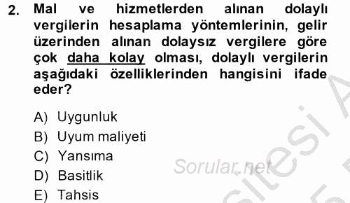 Vergi Teorisi 2014 - 2015 Dönem Sonu Sınavı 2.Soru