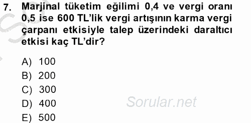 Vergi Teorisi 2014 - 2015 Dönem Sonu Sınavı 7.Soru