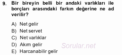 Vergi Teorisi 2014 - 2015 Dönem Sonu Sınavı 9.Soru