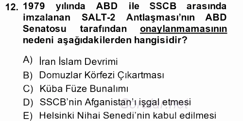 Siyasi Tarih 2013 - 2014 Dönem Sonu Sınavı 12.Soru
