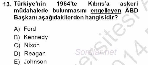 Siyasi Tarih 2013 - 2014 Dönem Sonu Sınavı 13.Soru