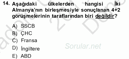 Siyasi Tarih 2013 - 2014 Dönem Sonu Sınavı 14.Soru