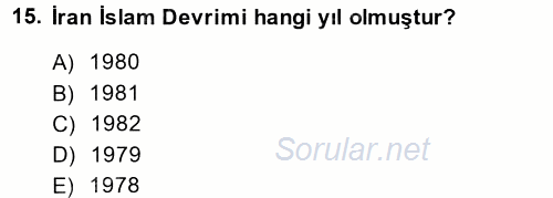 Siyasi Tarih 2013 - 2014 Dönem Sonu Sınavı 15.Soru