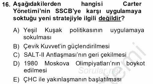 Siyasi Tarih 2013 - 2014 Dönem Sonu Sınavı 16.Soru