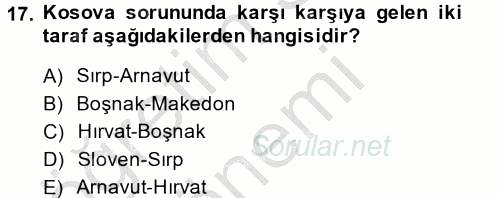 Siyasi Tarih 2013 - 2014 Dönem Sonu Sınavı 17.Soru