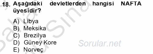 Siyasi Tarih 2013 - 2014 Dönem Sonu Sınavı 18.Soru