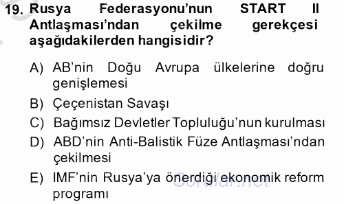 Siyasi Tarih 2013 - 2014 Dönem Sonu Sınavı 19.Soru