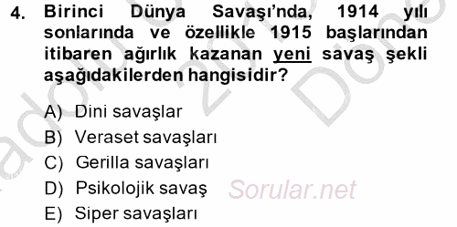 Siyasi Tarih 2013 - 2014 Dönem Sonu Sınavı 4.Soru