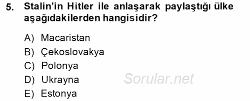 Siyasi Tarih 2013 - 2014 Dönem Sonu Sınavı 5.Soru