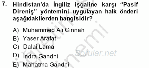Siyasi Tarih 2013 - 2014 Dönem Sonu Sınavı 7.Soru