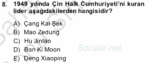 Siyasi Tarih 2013 - 2014 Dönem Sonu Sınavı 8.Soru