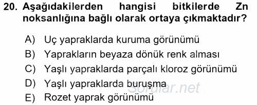 Toprak Bilgisi ve Bitki Besleme 2017 - 2018 Dönem Sonu Sınavı 20.Soru