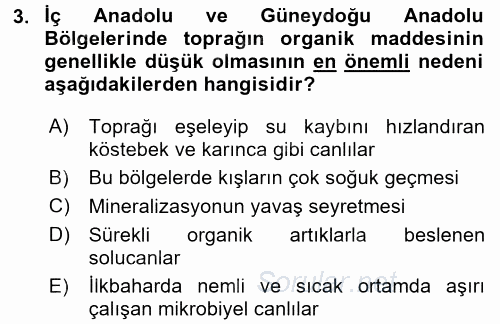 Toprak Bilgisi ve Bitki Besleme 2017 - 2018 Dönem Sonu Sınavı 3.Soru