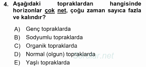 Toprak Bilgisi ve Bitki Besleme 2017 - 2018 Dönem Sonu Sınavı 4.Soru