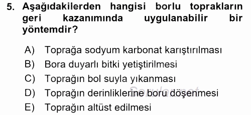 Toprak Bilgisi ve Bitki Besleme 2017 - 2018 Dönem Sonu Sınavı 5.Soru