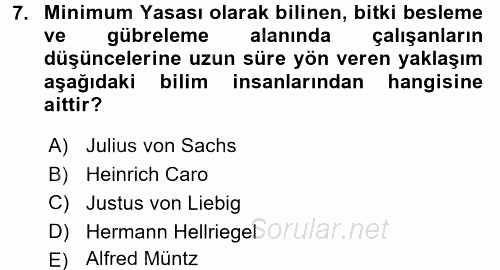 Toprak Bilgisi ve Bitki Besleme 2017 - 2018 Dönem Sonu Sınavı 7.Soru
