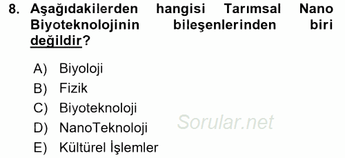 Toprak Bilgisi ve Bitki Besleme 2017 - 2018 Dönem Sonu Sınavı 8.Soru
