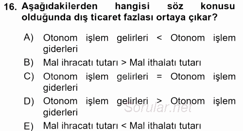 Uluslararası İktisat 2017 - 2018 3 Ders Sınavı 16.Soru