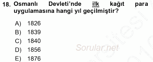 Atatürk İlkeleri Ve İnkılap Tarihi 1 2015 - 2016 Dönem Sonu Sınavı 18.Soru