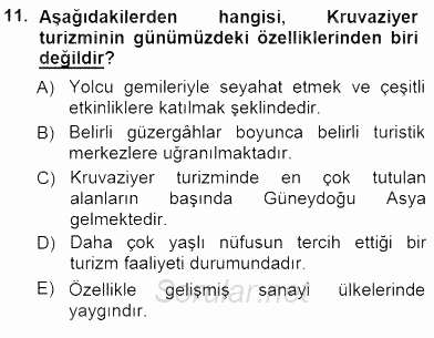 Turizm Coğrafyası 2014 - 2015 Ara Sınavı 11.Soru